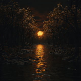 Ultramarine Resist style, Midjourney V6.1: realistic landscape photograph of quiet dawn