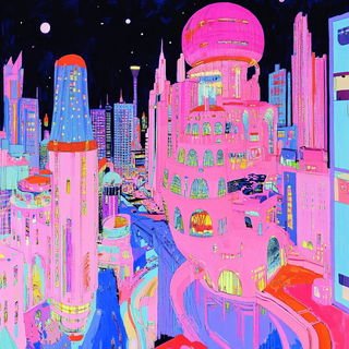 Foliar Panorama style, Midjourney V6.1: megacity with futuristic bioarchitecture