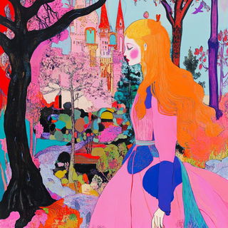 Foliar Panorama style, Midjourney V6.1: retro fairy-tale illustration