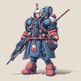 Hydrochrome style, Midjourney V6.1: concept art character design of retropunk steam knight