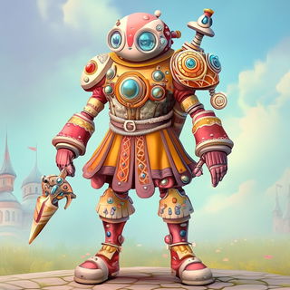 Vespera Framehouse style, Midjourney V6.1: concept art character design of retropunk steam knight