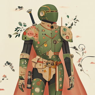 Halation Borough style, Midjourney V6.1: concept art character design of retropunk steam knight