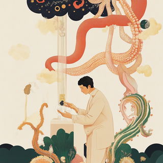 Halation Borough style, Midjourney V6.1: editorial illustration for popular scientific magazine cover