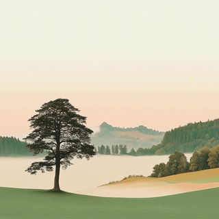 Halation Borough style, Midjourney V6.1: realistic landscape photograph of quiet dawn