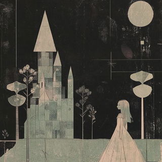 Gorewheel style, Midjourney V6.1: retro fairy-tale illustration