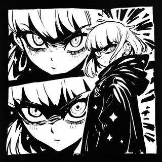Ruin Kanji style, Midjourney V6.1: black-and-white manga comic strip