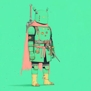 Inkarchipelago style, Midjourney V6.1: concept art character design of retropunk steam knight