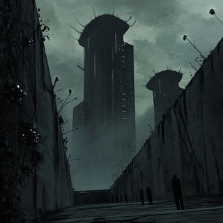 Folk Noir style, Midjourney V6.1: megacity with futuristic bioarchitecture