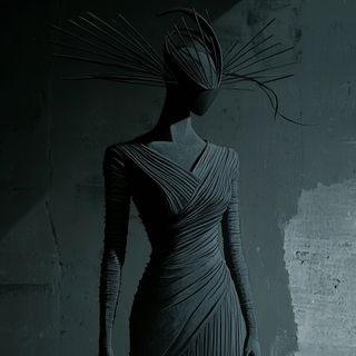 Folk Noir style, Midjourney V6.1: haute-couture fashion outfit