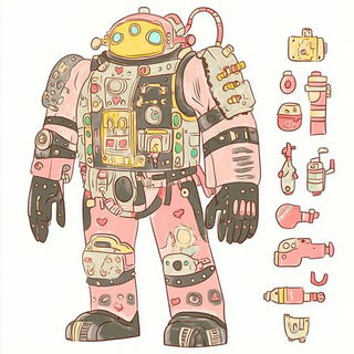 Chasuble Chromatics style, Midjourney V6.1: concept art character design of retropunk steam knight