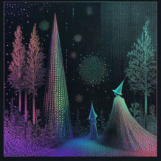 Blackwork Mosaicism style, Midjourney V6.1: retro fairy-tale illustration