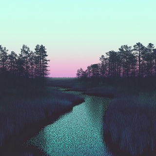 Blackwork Mosaicism style, Midjourney V6.1: realistic landscape photograph of quiet dawn