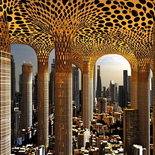 Redswell style, Midjourney V6.1: megacity with futuristic bioarchitecture