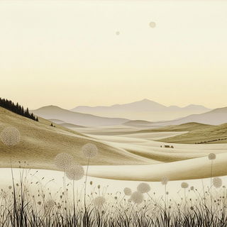 Brushscar Tropic style, Midjourney V6.1: realistic landscape photograph of quiet dawn