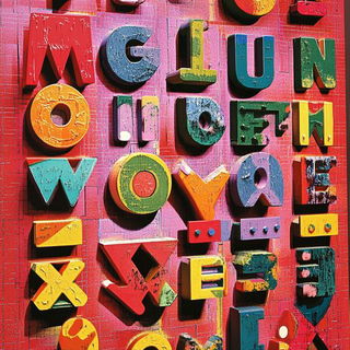 Portalumina style, Midjourney V6.1: typographic composition with large letters