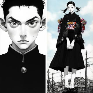 The Stormscale School style, Midjourney V6.1: black-and-white manga comic strip