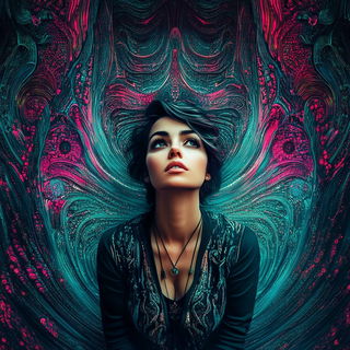 Ornacircle style, Midjourney V6.1: photographic portrait of female protagonist
