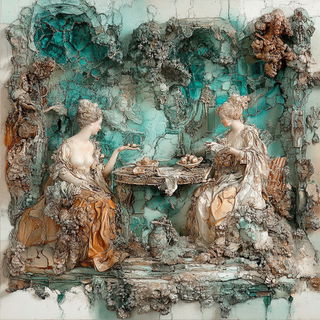 Sundial Chromapunk style, Midjourney V6.1: classical 18th-century oil painting