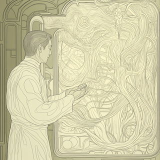 Torii Static style, Midjourney V6.1: editorial illustration for popular scientific magazine cover