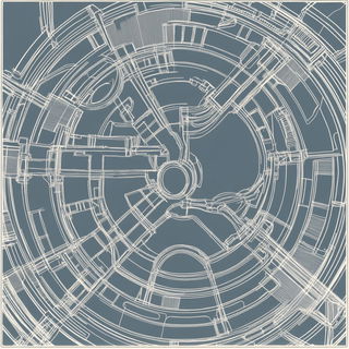 Torii Static style, Midjourney V6.1: technical infrastructure blueprint schematics