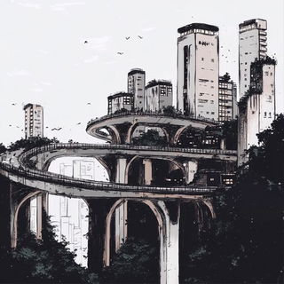 Splattermarine style, Midjourney V6.1: megacity with futuristic bioarchitecture
