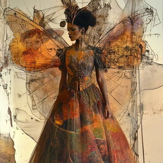 Faunabloom style, Midjourney V6.1: haute-couture fashion outfit