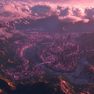 Contourgloam style, Midjourney V6.1: megacity with futuristic bioarchitecture