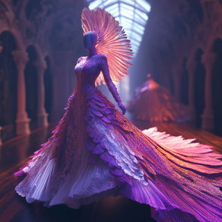Contourgloam style, Midjourney V6.1: haute-couture fashion outfit
