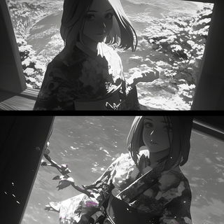 Contourgloam style, Midjourney V6.1: black-and-white manga comic strip