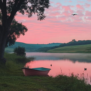 Via Alba style, Midjourney V6.1: realistic landscape photograph of quiet dawn