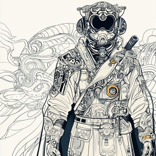 Machinolith style, Midjourney V6.1: concept art character design of retropunk steam knight