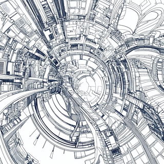 Machinolith style, Midjourney V6.1: technical infrastructure blueprint schematics