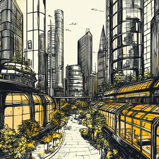 Papercastle Panoramics style, Midjourney V6.1: megacity with futuristic bioarchitecture