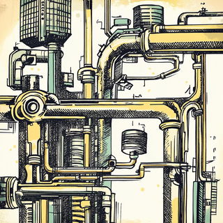 Papercastle Panoramics style, Midjourney V6.1: technical infrastructure blueprint schematics