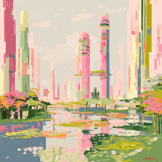 Hollowhill Presswork style, Midjourney V6.1: megacity with futuristic bioarchitecture