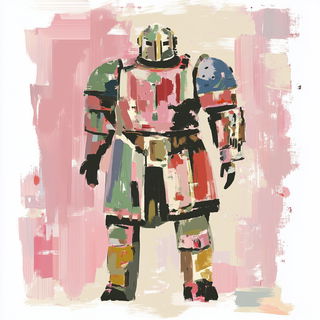 Hollowhill Presswork style, Midjourney V6.1: concept art character design of retropunk steam knight