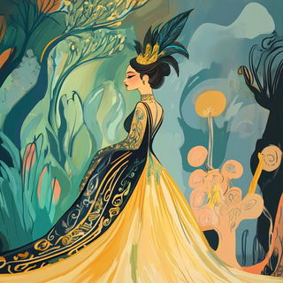 Paleored Fossilarium style, Midjourney V6.1: haute-couture fashion outfit