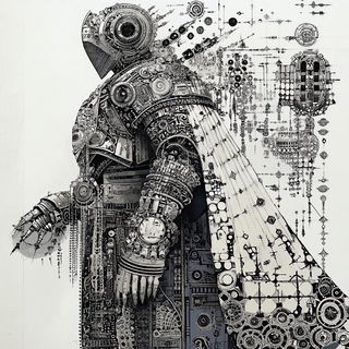 Spherette style, Midjourney V6.1: concept art character design of retropunk steam knight