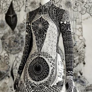 Spherette style, Midjourney V6.1: haute-couture fashion outfit
