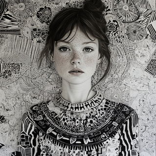 Spherette style, Midjourney V6.1: photographic portrait of female protagonist