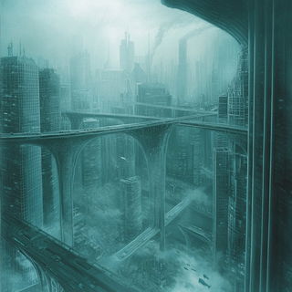 Crosshatch Orogeny style, Midjourney V6.1: megacity with futuristic bioarchitecture
