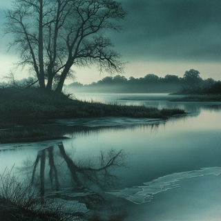 Crosshatch Orogeny style, Midjourney V6.1: realistic landscape photograph of quiet dawn