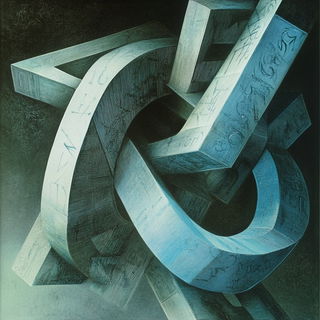 Crosshatch Orogeny style, Midjourney V6.1: typographic composition with large letters