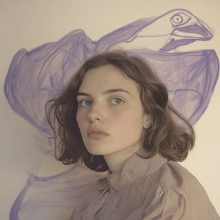 Aeromarbled style, Midjourney V6.1: photographic portrait of female protagonist