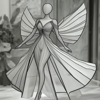 Ornacurva style, Midjourney V6.1: haute-couture fashion outfit