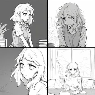 Ornacurva style, Midjourney V6.1: black-and-white manga comic strip