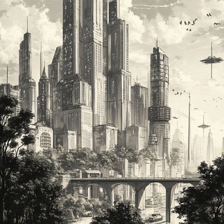 Azurite Terracottaism style, Midjourney V6.1: megacity with futuristic bioarchitecture