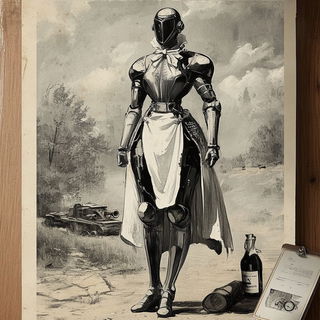 Azurite Terracottaism style, Midjourney V6.1: concept art character design of retropunk steam knight