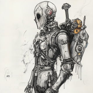 Glitchmount Screenworks style, Midjourney V6.1: concept art character design of retropunk steam knight