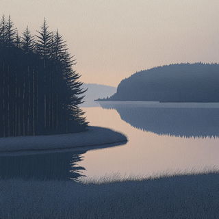 Mistcut Collage style, Midjourney V6.1: realistic landscape photograph of quiet dawn